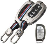 SHOPOFLUX Metal Key Cover Compatible with Hyundai Alcazar and Creta Car 4 Button Smart Key - Black