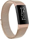 Metal Bands Compatible with Fitbit Charge 4 & Fitbit Charge 3 & Charge 3 SE Band, Adjustable Stainless Steel Loop Metal Mesh Replacement Sport Strap Wristbands for Women Men (Small, Rose Gold)