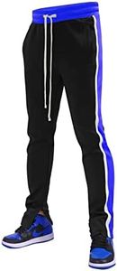 SCREENSHOT-S41706 Mens Hip Hop Premium Slim Fit Comfort Track Pants - Athletic Sport Fitness Color Block Fashion Urban Lifestyle Streetwear Bottoms-Black/Royal-Large, S41706-black/Royal, Large