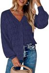 Zeagoo Women's Lightweight Crochet Cropped Cardigan 2025 V Neck Long Sleeve Button up Bolero Shrug Sweater Navy Blue