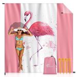 ReyeeInc Beach Blanket Waterproof Sandproof, Large Oversized Sand Free Blanket with Stakes and Lightweight Packable Thin Sand Resistant Pink Flamingo Beach Mat Beach Essentials for Family (10 X 9FT)