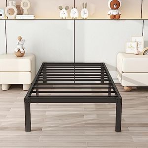 DUMEE 14 Inch Twin Bed Frame Heavy Duty Metal Platform Bed Frame Twin Size No Box Spring Needed with Storage, Double Reinforcement Noise Free, Textured Black