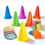 Paochocky 30 Pcs 3 in 1 Funny Activity Game Set - Six colors Throwing Ring toss and Bean Bags to Soft Cones Family Games, Indoor Outdoor Activity Birthday Party Supplies with Wonderful Gift Box