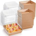 Hiceeden 100 Pack Charcuterie Boxes with Clear Lids, 5.5"×4.9"×2.4" Paper Bakery Dessert Sandwich Box, Disposable Square Food Containers for Cookies, Donuts, Muffins, Salad, and Pastry, Brown