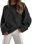 Jhsnjnr Womens Fuzzy Oversized Sweater Fall Trendy Crew Neck Long Sleeve Chunky Knitted Pullover Sweaters Tops Black