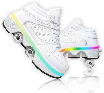 Zapatos con ruedas LED Patines luminosos 4 ruedas patines ajustables ruedas ocultas para correr zapatos deportivos para jugar para hombres, mujeres y niños