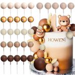 30 PCS Boho Beige Balls Cake Decorations Brown Balls Gold Balls Cake Topper Cake Decorating for Baby Shower Birthday Wedding