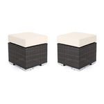 Cane Outdoor Pouffe in Black Finish with Cushion((Set of 2))