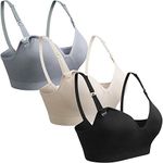 GXXGE Womens Seamless Nursing Bra for Breastfeeding Push Up Sleeping Wireless Maternity Bra, 3pcs (Black Beige Grey), XX-Large