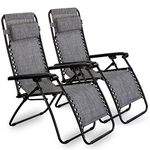 VonHaus Zero Gravity Chairs Set of 2 - Reclining Sun Loungers for Garden - Textoline Foldable Sunloungers with Detachable Head Pillow - Heavy Duty 2 Set Deck Chairs for Outdoor, Patio & Decking