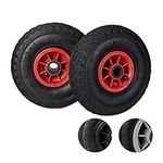 Relaxdays Hand Truck Wheels Set of 2, 3.00-4, Pneumatic Spare Tyres with Plastic Rims, 260x85 mm, Ø 26mm Axis, Black-Red