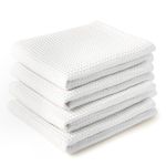 Encasa Kitchen Dish Tea Towel Waffle Weave X-Large 70x45 cm (4pc set), Highly Absorbent for Cleaning & Quick Drying of Plates & Glasses, Cotton - White