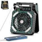 Lostrain Camping Solar Fan, 36H Rechargeable USB Fans 10400mAh Battery Operated Portable Desk Fan Powerful Strong Wind with Solar Panel, LED Light, Timer for Outdoor Travel Tent Personal Fan - Green