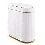 ELPHECO Motion Sensor Trash Can 2.5 Gallon Waterproof Motion Sensor Trash Can, Bathroom Trash Can, Garbage Bin for Kitchen and Office Use, White with Golden Trim