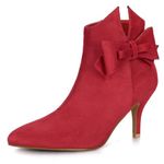 Allegra K Women's Bow Stiletto Heel Ankle Boots Red 6 UK/Label Size 8 US