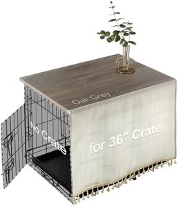 VIE DE AMAN Dog Crate Topper Wood for 48 42 36 24 inch Cages, Dog Crate Table Topper with Tassel Curtain, Rustic Style Dog Kennel Topper, Oak Grey(Dog Crate Not Include)