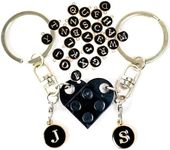 Regamor Personalized Brick Matching Couple Heart Keychain Boyfriend Girlfriend Valentines Christmas Him Couple Gifts Full A-Z, Black