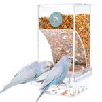 No Mess Bird Feeder Water Dispenser, Automatic Parrot Feeder Cage Accessories, Clear Parakeet Seed Container Food Feeder Drinker for Cage, Cockatiel Finch Lovebirds Budgies Canary(Feeder)