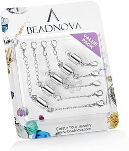 BEADNOVA 4pcs Necklace Extender Chains Set (3" 4" 5" 6") with 1pc Magic Magnetic Clever Clasp for Necklaces Bracelets, Rhodium Plated Color