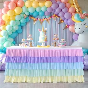 6ft Rainbow Tutu Table Skirt for Rectangle Round Tables Chiffon Table Cloth for Birthday Party Decorations Baby Shower Parties Ruffle Table Skirting