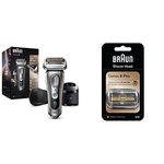 Braun Series 9 Electric Shaver 5 Shaving Elements to Get More Hair in One Stroke, 2 Pin Bathroom Plug, 9385cc, Graphite Razor & Series 9 Electric Shaver Replacement Head, 94M, Silver