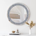 Crystal Design Bapida - Crystal Crush Diamond Round Silver Mirror For Wall Decoration 24 Inch Wall Hang Frame Less Mirror Acrylic Diamond Dã©Cor (24 Inch, Unframed)