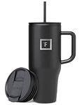 IRON °FLASK Co-Pilot 32 oz Insulated Tumbler with Straw & Flip Cap Lids - Cup Holder Bottle for Hot or Cold Drink - Leak-Proof, Double Walled - Water, Coffee Portable Travel Mug - Midnight Black