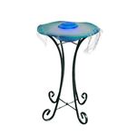 XBrand Floor Mist Fountain with 12 Color Changing LED lights and Inline Control, 27 inch Tall, Glass and Metal, Blue, Mist Water Fountain, Indoor Floor Water Fountain, Aromatherapy Mist Fountain