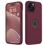 Elzzi Microfiber Logo Cut Cover Compatible for iPhone 13 Case Cushion Liquid Soft Silicone Gel Rubber Phone Cases Non-Slip Full Body Protective Shockproof Back Cover 6.1 inch, Wine Red