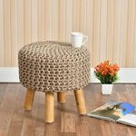 Shadowkart Jute Pouffes Sitting Stool For Living Room Poof Puffy Wooden Ottoman Stools Cotton Poof Furniture Footrest Pouf Footstool For Office Home Decor, 42X42X43Cm, Cotton, Beige