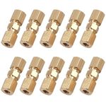 GIONAR 10 Pcs Brake Pipe Fittings, 3/16"Brake Pipe Kit, Self-Locking Straight Brass Brake Line Compression Fitting, Car Brake Line Kit for 4.75mm Dia Tube Fittings