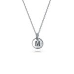 Tiny Minimalist ABC Round Disc Block Letter Alphabet M Initial Pendant Necklace For Teen For Women .925 Sterling Silver