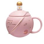 Parssufy Coffee Mug Gift Items 3D Creative Astronaut Universe Planet Coffee Mug With Lid Spoon Ceramic Coffee Mugs For Birthday Anniversary Gift (Pink), 450 ML