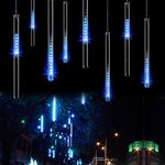 KINGCOO LED Meteor Shower Solar Lights Garden, Waterproof 30cm 10 Tubes 360LED Falling Raindrop Cascading Icicle Decorative String Lights for Holiday Party Wedding Christmas Tree Decoration (Blue)