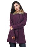 HAUTEMODA Solid Collared Neck Casual Women Coat with Fur Collar (2XL, PURPLE)