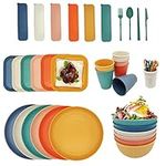 YEEBECA 67 Pieces Plastic Dinnerware Set for 6, BPA-Free Unbreakable Dinnerware Set for 6 People, The Outdoor Camping Tableware Set in 6 Colors Suitable for Family Dinners, Picnics and Camping.