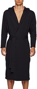 HOLOVE Men’s Cotton Robe Plus Size Bathrobe Lightweight Spa Soft Sleepwear, Hoodie Black, Large-X-Large