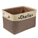 PET ARTIST Collapsible Dog Toy Storage Basket Bin with Personalized Pet's Name - Rectangular Storage Box Chest Organizer for Dog Toys,Dog Coats,Dog Clothing (Coffee, M:38cm*28cm*23cm)