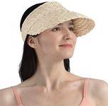 SUN CUBE Women Sun Visor Hat, Straw Beach Hat Wide Brim Visor UV Protection, Foldable Packable Cap, Roll Up Ponytail Large Sunhat, Summer Travel Golf Visor Pool Garden Fishing, UPF 50+, Brown & Cream