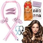 Heatless Hair Curler for Long Hair, No Heat Silk Curling Ribbon Rods with Hair Claw Clip-Curling Ribbon and Flexi Rods DIY Hair Styling Tools for Natural Hair (Pink) (Pink)