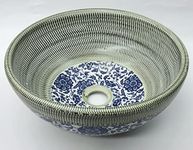 Vintage Kasbah Floral Patterned Vintage Bathroom Cloakroom Round Ceramic Counter Top Basin Sink Washing Bowl Craft Handmade Moroccan Hand Painted 400 mm, 350 mm, 300 mm (35 cm)