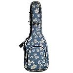 Music First Original Design 0.6" (15mm) Thick Padded Hawaii Style “Blue and White Plumeria” Canvas Baritone Ukulele Case, Ukulele Bag (30"~31").