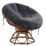 HOMBYS Shaggy Cover for Papasan Cushion, Fluffy Plush Faux Fur Zippered Slipcover Only, Removable and Machine Washable Chair Cushion Covers with 8 Ties- 55 Inch (Fit 50-52inch, Grey)