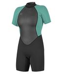 O'Neill Women's Reactor-2 2mm Back Zip Short Sleeve Spring Wetsuit, Black/Light Aqua, 6