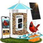 Onlyfly Bird Feeder with Camera - Heavy Duty Metal Smart Camera Bird Feeder Solar Powered, 2K Live Stream for Outdoor Backyard Weatherproof, AI Identify Auto Capture Videos, Gifts for Mom Dad