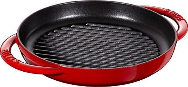 Staub Round 22 cm Grill Pan, Cast Iron, Cherry Red