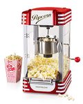 Nostalgia Popcorn Maker, 2.5 Oz Kettle Makes 10 Cups, Retro Classic Popcorn Machine with Interior Light, Measuring Spoons and Scoop, White and Red