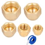 Breezliy Brass Flare Cap Assortment Kits, SAE 45 Degree Flared Tube Fitting for 1/4" 5/16" 3/8" 1/2" 5/8" Tube OD 5 Sizes Set