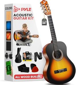 Pyle Beginner Acoustic Guitar Kit, 1/2 Junior Size All Wood Instrument for Kids, Adults, 34" Sunburst Teardrop Matte