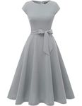 DRESSTELLS Womens Dresses 2024 Vintage Party Formal Evening Party Bridesmaid Wedding Guest Dress Modest Casual Dress Grey 2XL